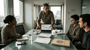 Le chef de projet réunit l’équipe vidéo au bureau pour leur présenter les grandes lignes du projet.