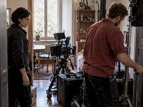Crew assessing space at a film location