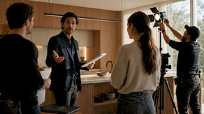 Conseiller immobilier en pleine préparation d’un reportage photo pour un bien à vendre