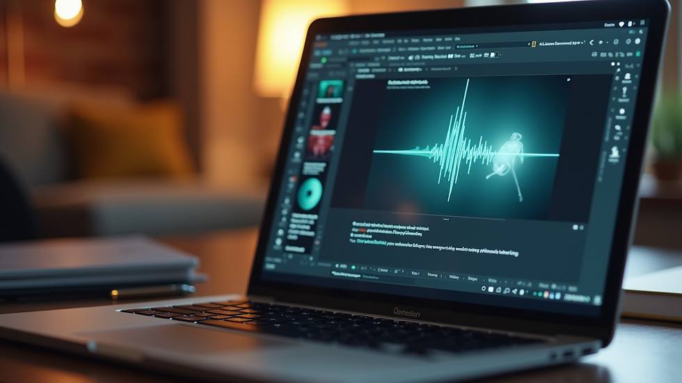 Eye-level view of a laptop screen displaying a digital storytelling interface