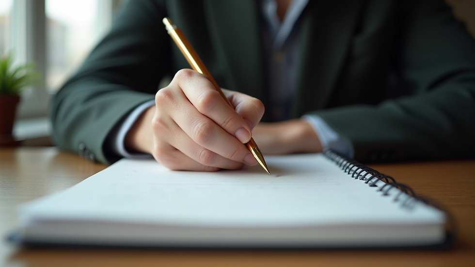 Eye-level view of a person writing notes on a notebook