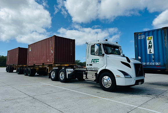 Truck pulling double containers