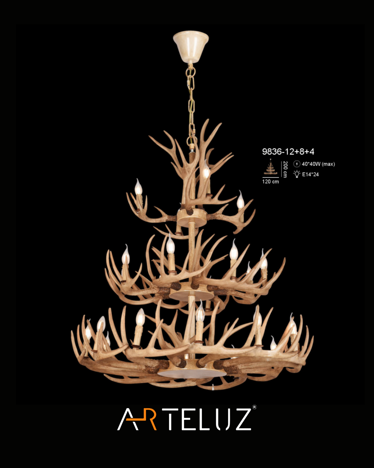 9836-12+8+4 GEYİK BOYNUZ MODEL GALERİ BOŞLUĞU AVİZE (120 CM)