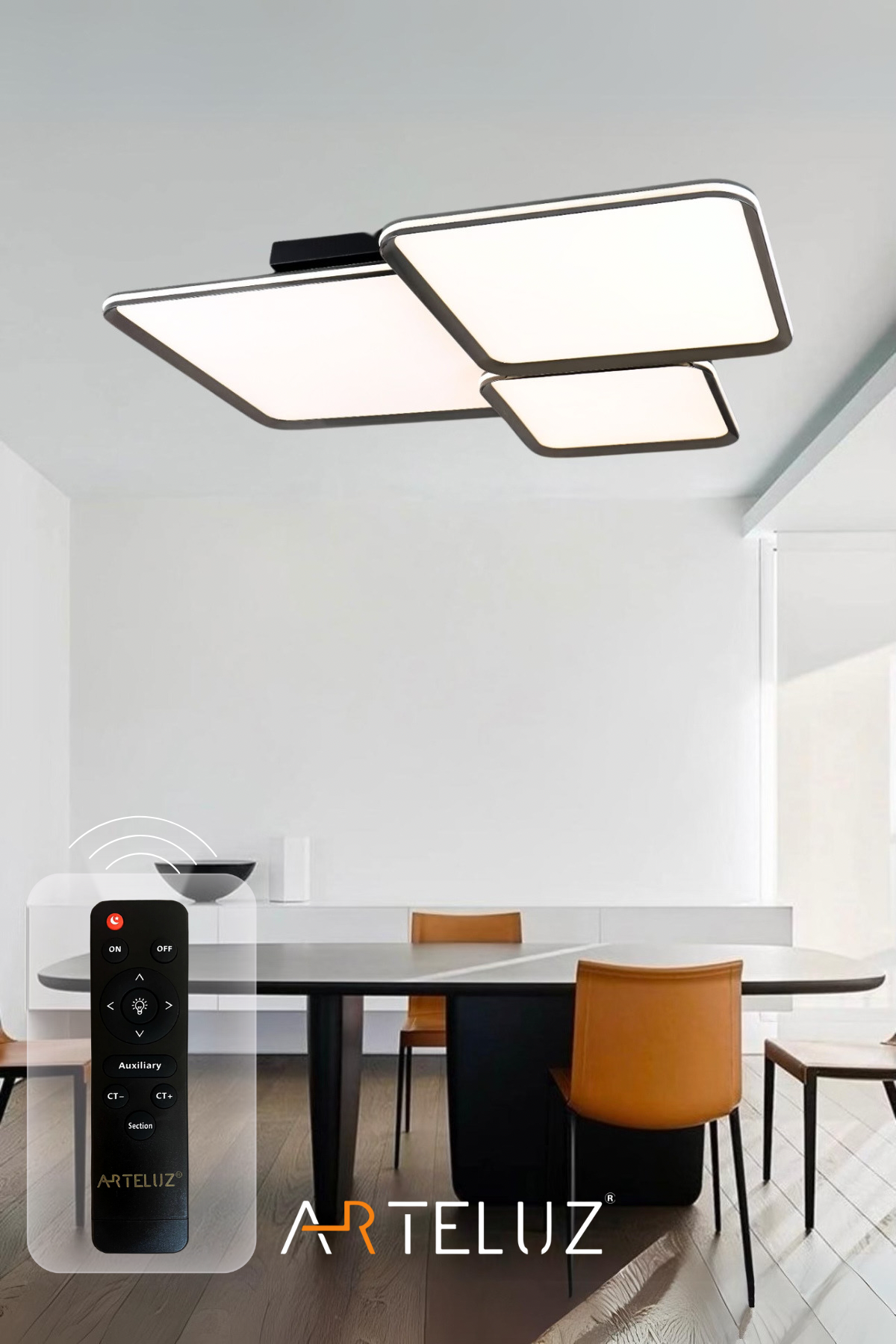 LUXURY KARE PLATIN MODEL 3'LÜ PLAFONYER AVİZE (120 CM)