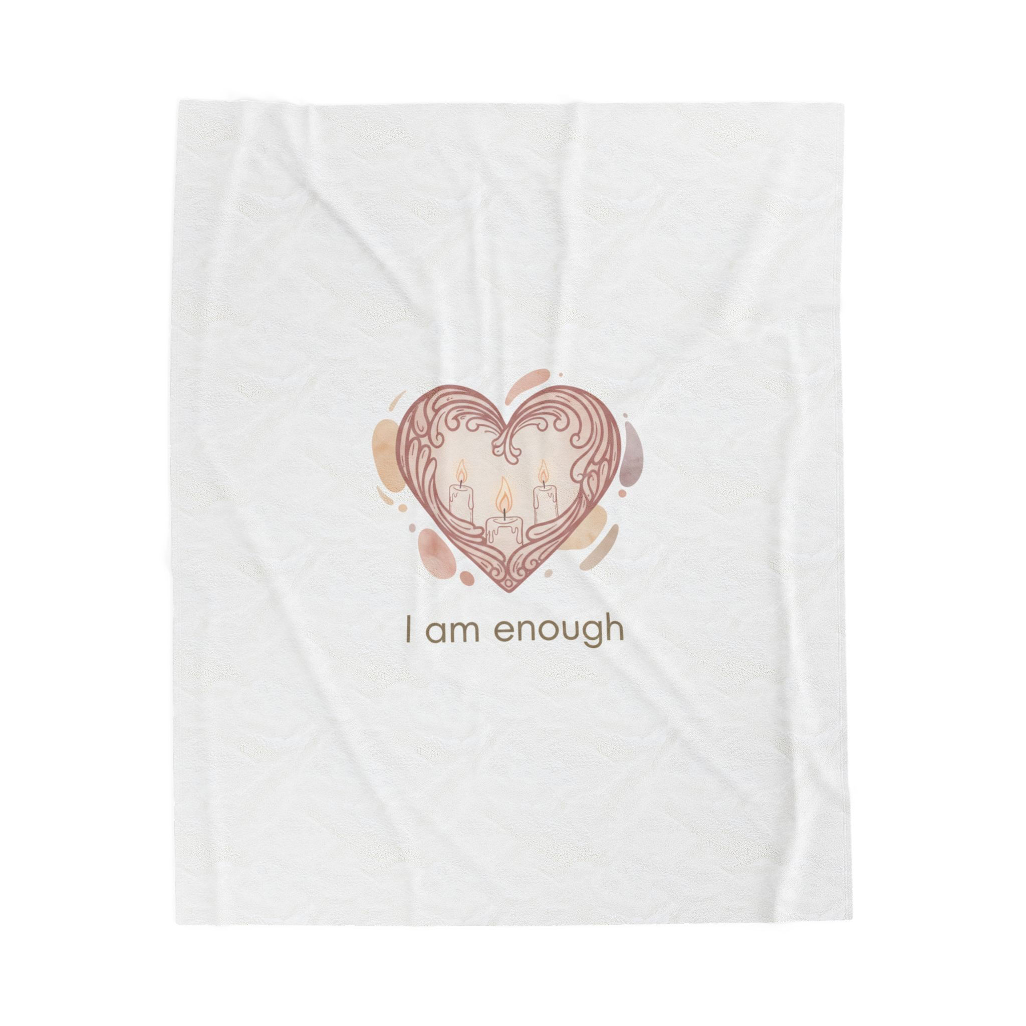 I Am Enough Heart Velveteen Plush Blanket | Self‑Love Valentine, Self Care