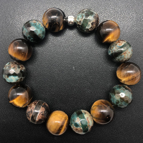 14mm Tiger Eye and Faceted Agate Healing Bracelet