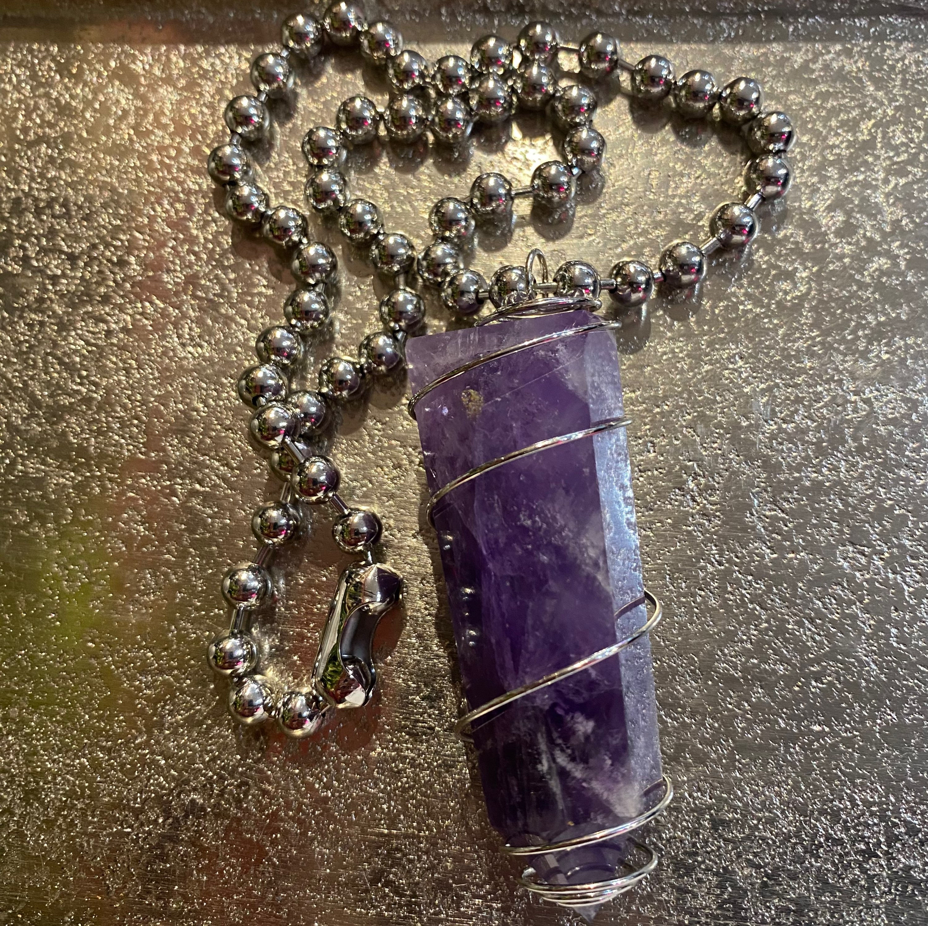 Amethyst Tower Ball Chain Necklace