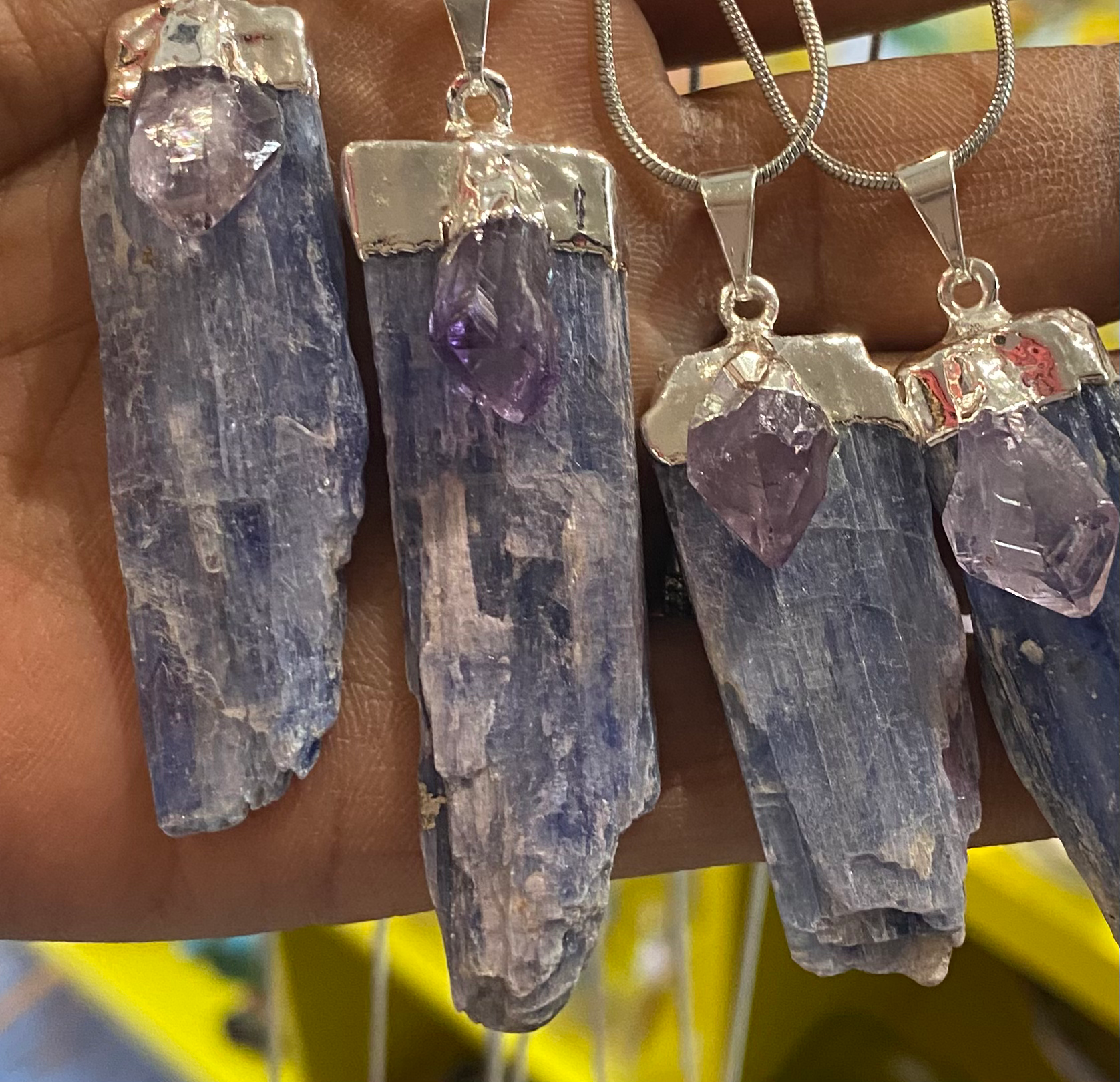 Raw Blue Kyanite & Amethyst Necklace