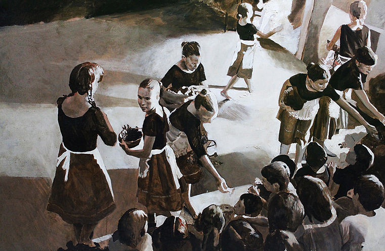 “Não é nada, apenas flores ou um corpo divino”, lápis de madeira, sanguínea, tinta acrílic