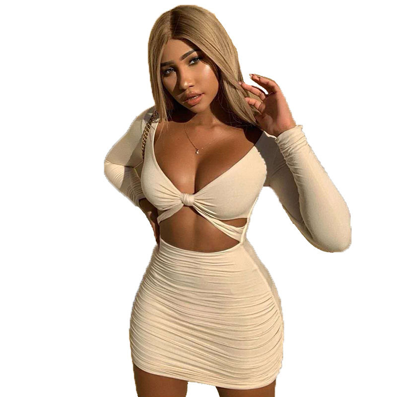 Miniatura: Sexy Long Sleeve Pleated Mini Party Dresses