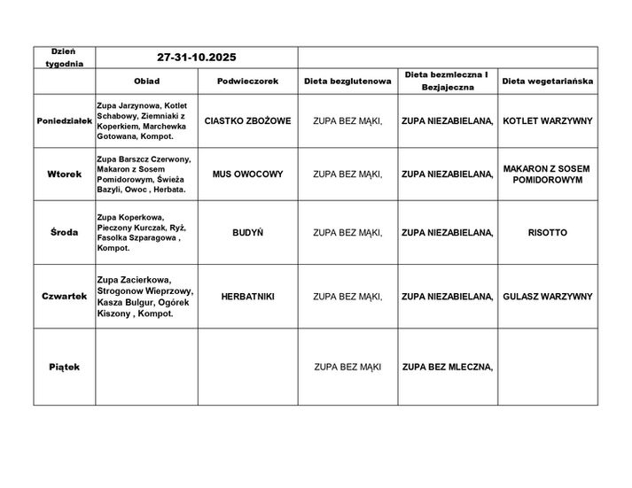 menu 27-31 października