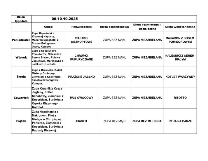menu 6 -10 pażdziernika