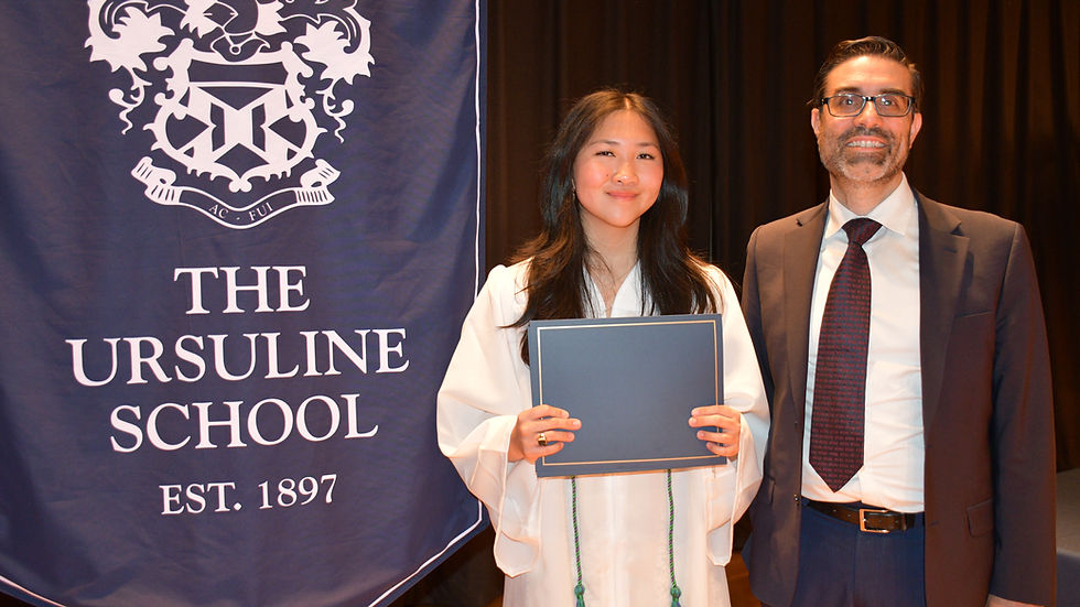 CE STEM Scholarship recipient, Sophiana Simone with CE Principal and Founder, Ciro Cuono at Ursuline's Graduation Liturgy and Awards Ceremony.