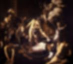 the painting The martyrdom of saint Matthew by Caravaggio with an annotation overlayed on top that shows the circle of focus and hard edges are all in the center together while the outer edges are not as hard