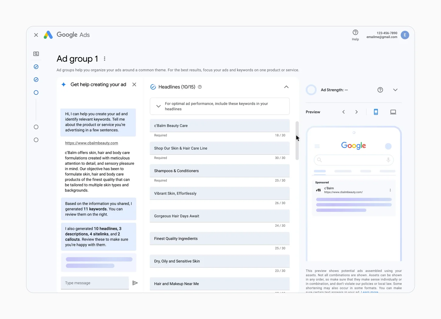 Chat de inteligencia artificial de Google Ads