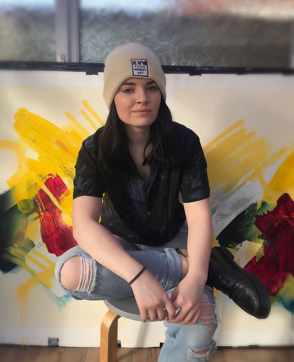 Emily Sarah Art In Studio , Young Artist and Professional Painter Emily Sarah Poses in Studio in West Sussex