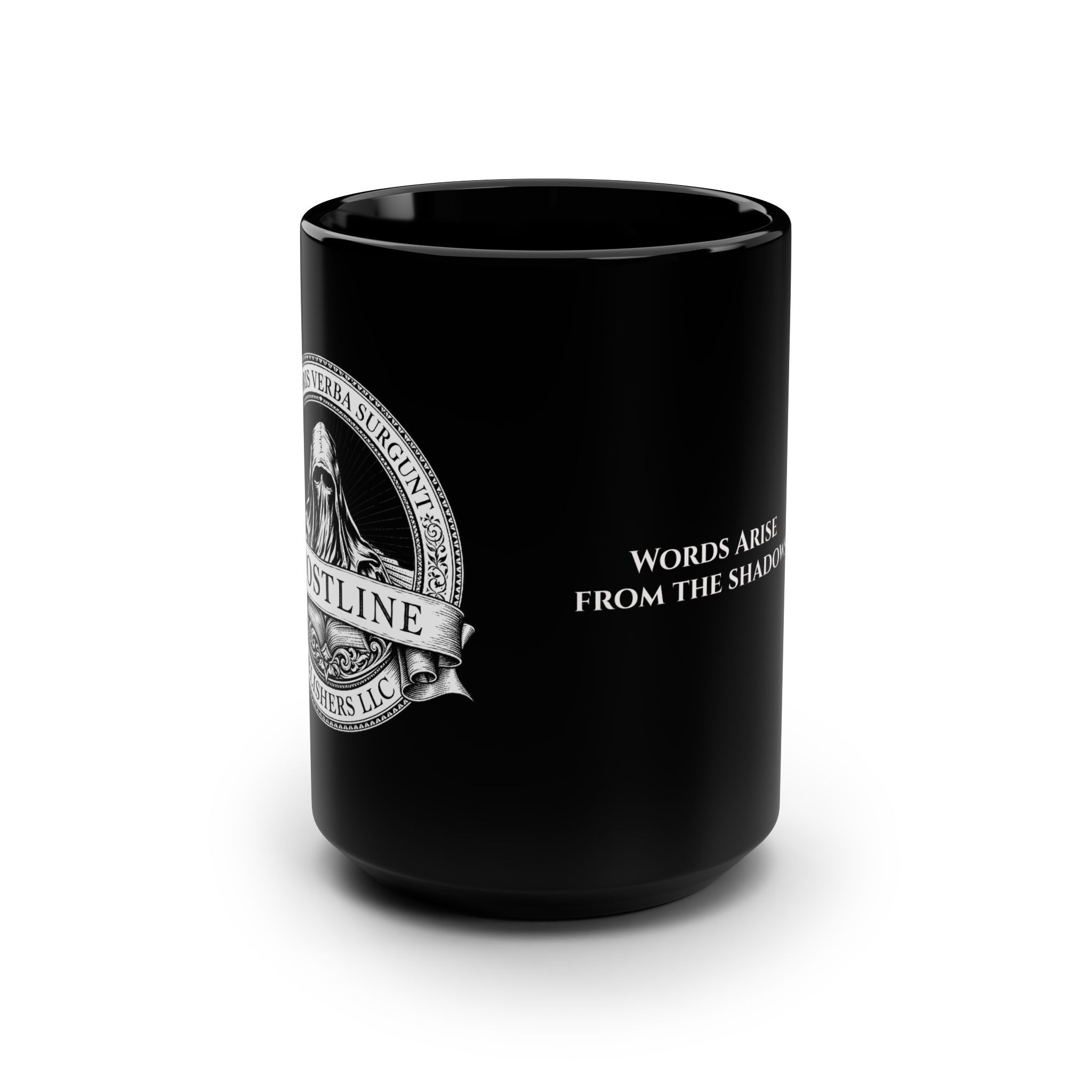 Ghostline PublishersBlack 15oz Mug — "Words Arise From The Shadows"