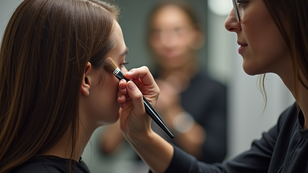 Close-up view of hair stylist applying hair color with brush