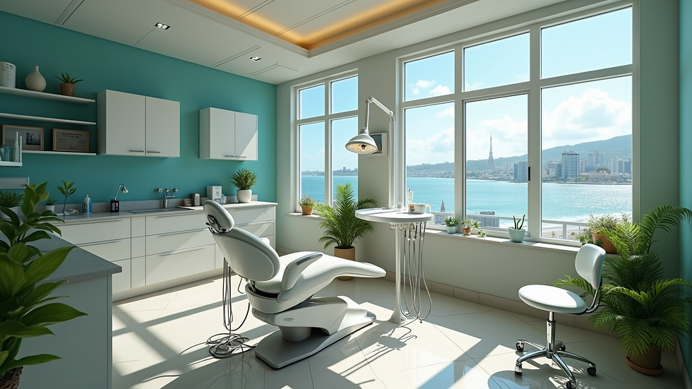 High angle view of a popular tourist destination with dental clinics
