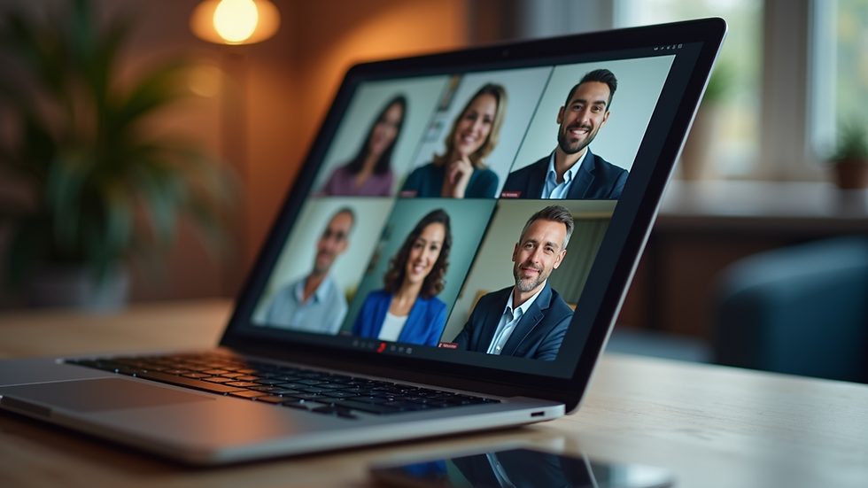 Close-up view of a laptop screen showing a video conference call