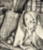 Sketch of a toy rabbit with a monocle for artistic studies.