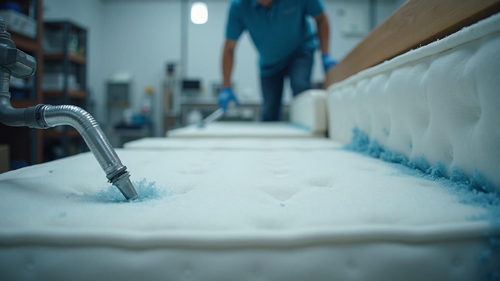 High angle view of mattress cleaning equipment in use