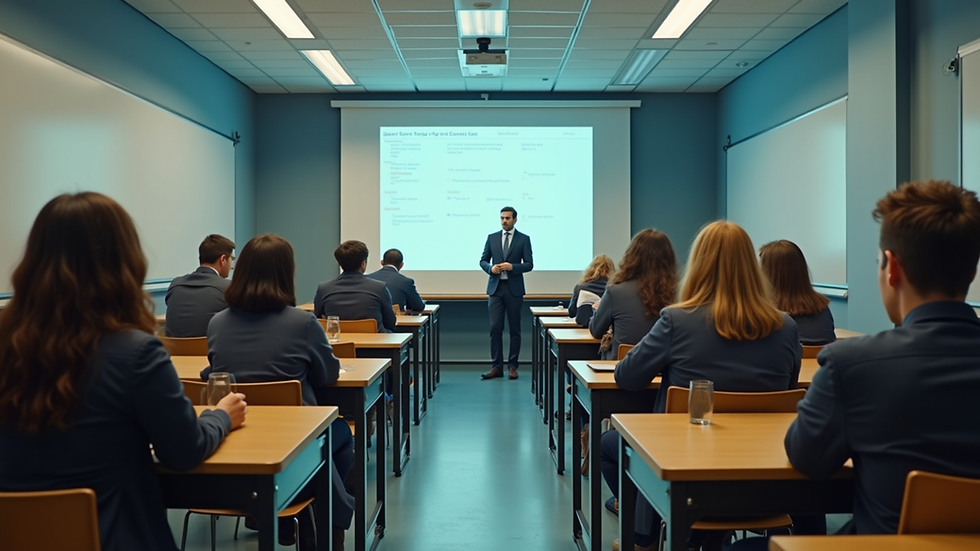 Wide angle view of a classroom with students engaged in a physics lesson
