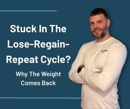 Scott Pettey, online personal trainer and nutrition coach, with text reading 'Stuck in the lose-regain-repeat cycle? Why the weight comes back'