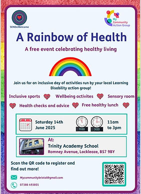 A poster about the Rainbow of Health event about healthy living taking place in Lockleaze in June 2025.