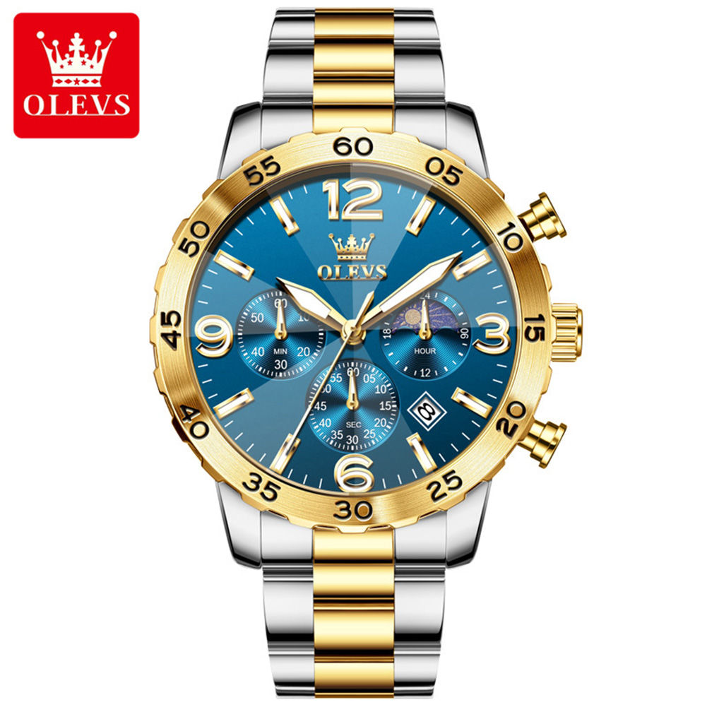 Reloj Olevs 3678 Para Hombre Acero Inoxidable Lujo Gris Dorado Azul Reloj Olevs