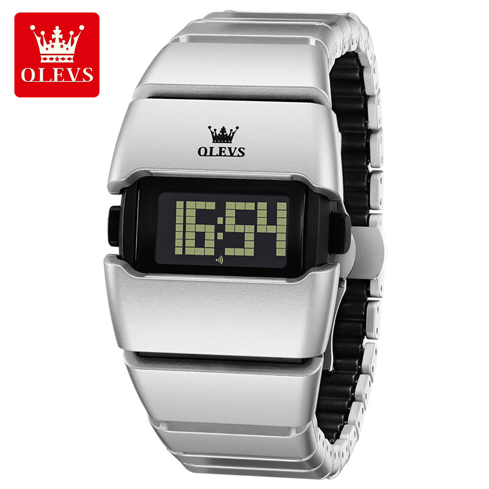 Reloj Digital Olevs Para Hombre Gris Con Correa De Acero