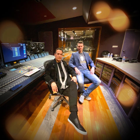Jerry Lopez and Jamie Hosmer in the recording studio in Las Vegas, producing tracks for The Musik Dudes