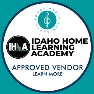 Power Music & Dance approved vendor announcement for Idaho Home Learning Academy, allowing eligible families to use IHLA funding for classes and lessons