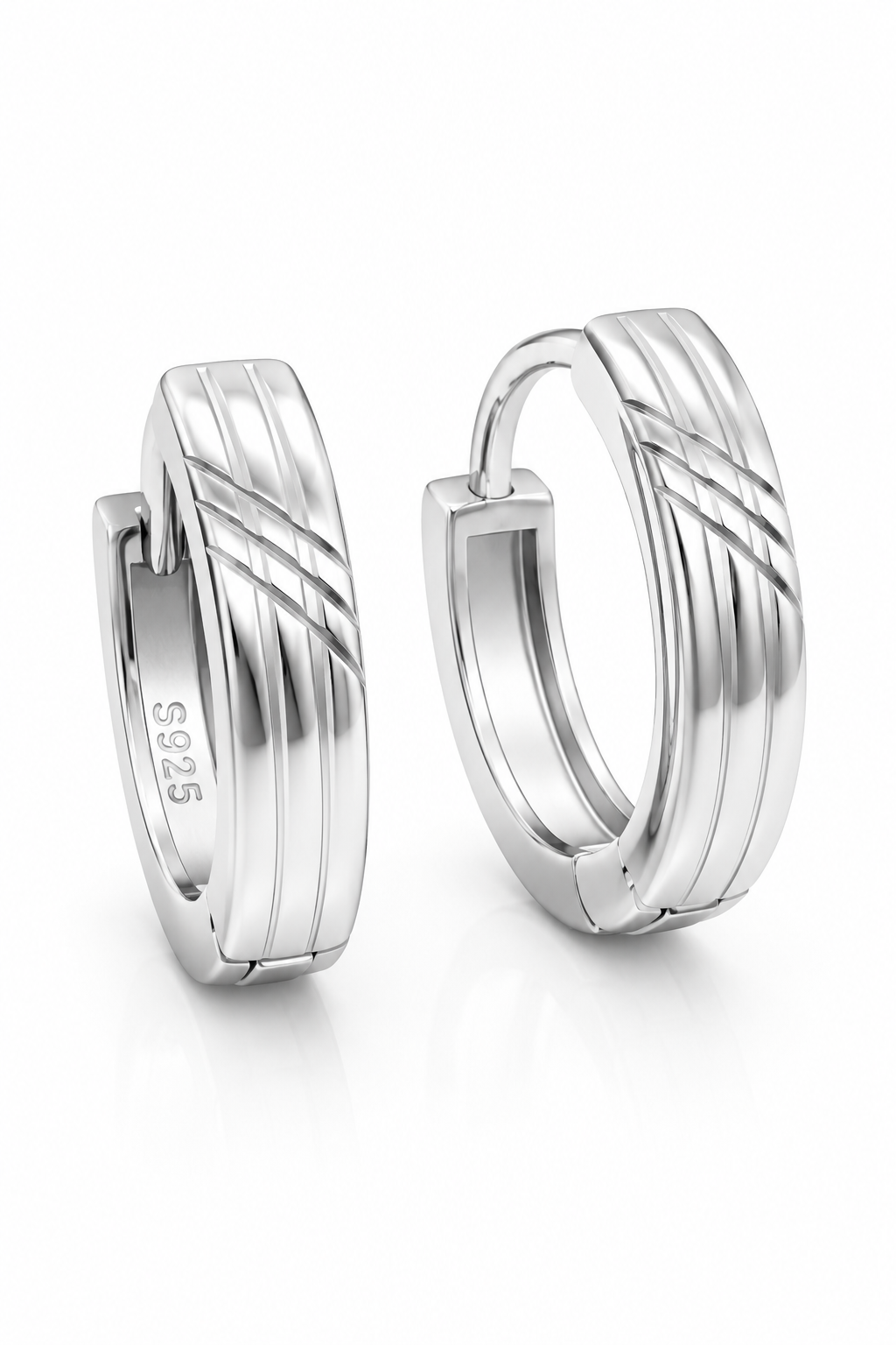 Striped Hoop Earrings in Hallmarked 925 Sterling Silver