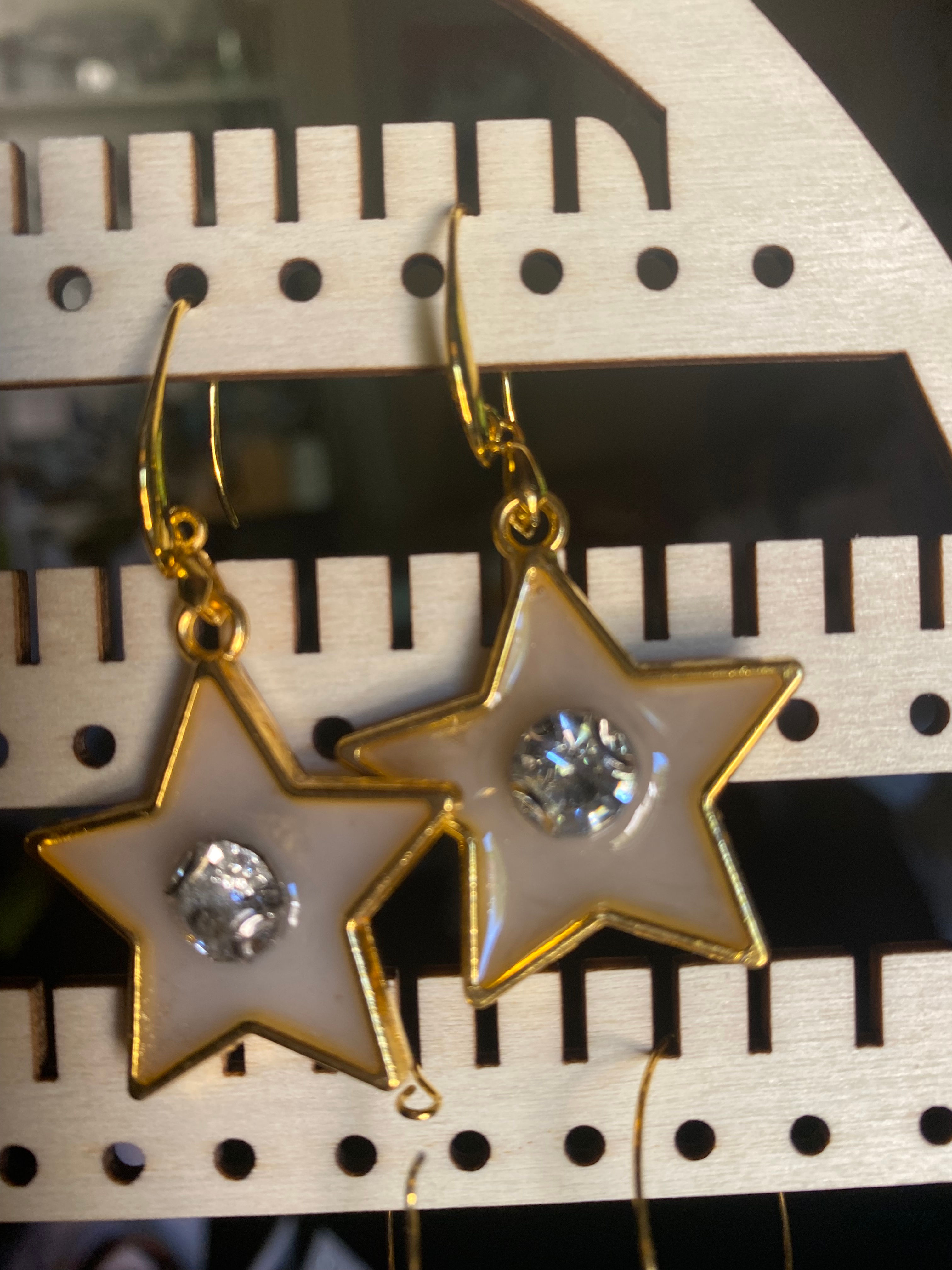 Boucle d’oreille Étoile blanc avec strass diamant