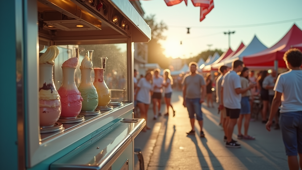 Eye-level view of a commercial ice cream machine set up at an outdoor event