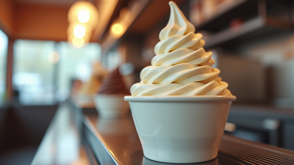 Eye-level view of a soft serve ice cream machine ready for use