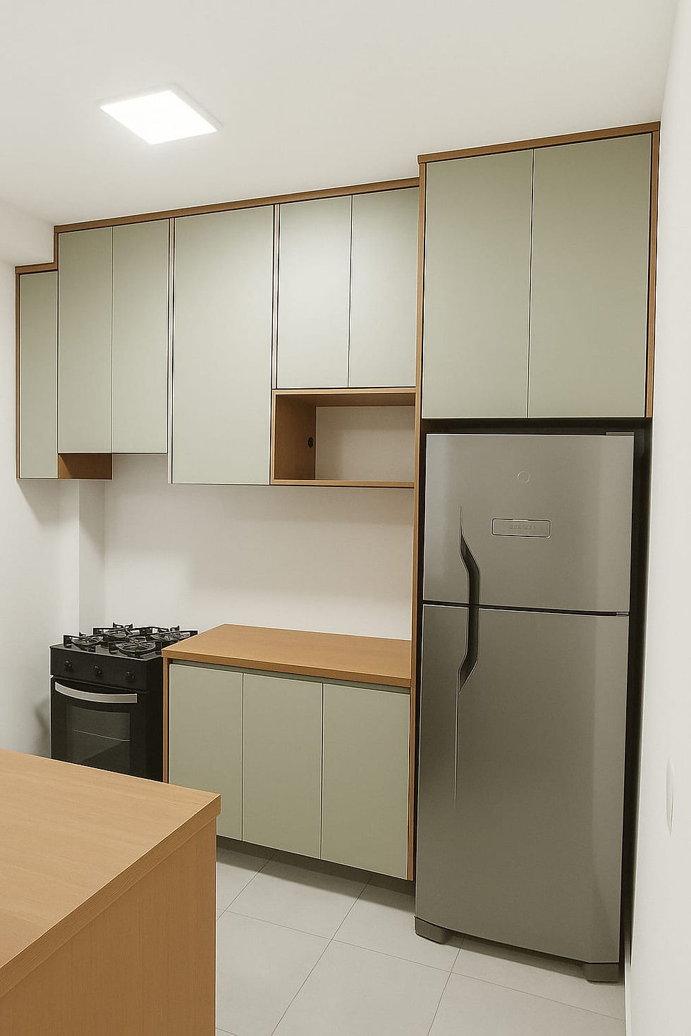 Cozinha planejada sob medida para otimizar cada espaço com elegância e funcionalidade. Minimalismo, praticidade e design moderno em perfeita harmonia.