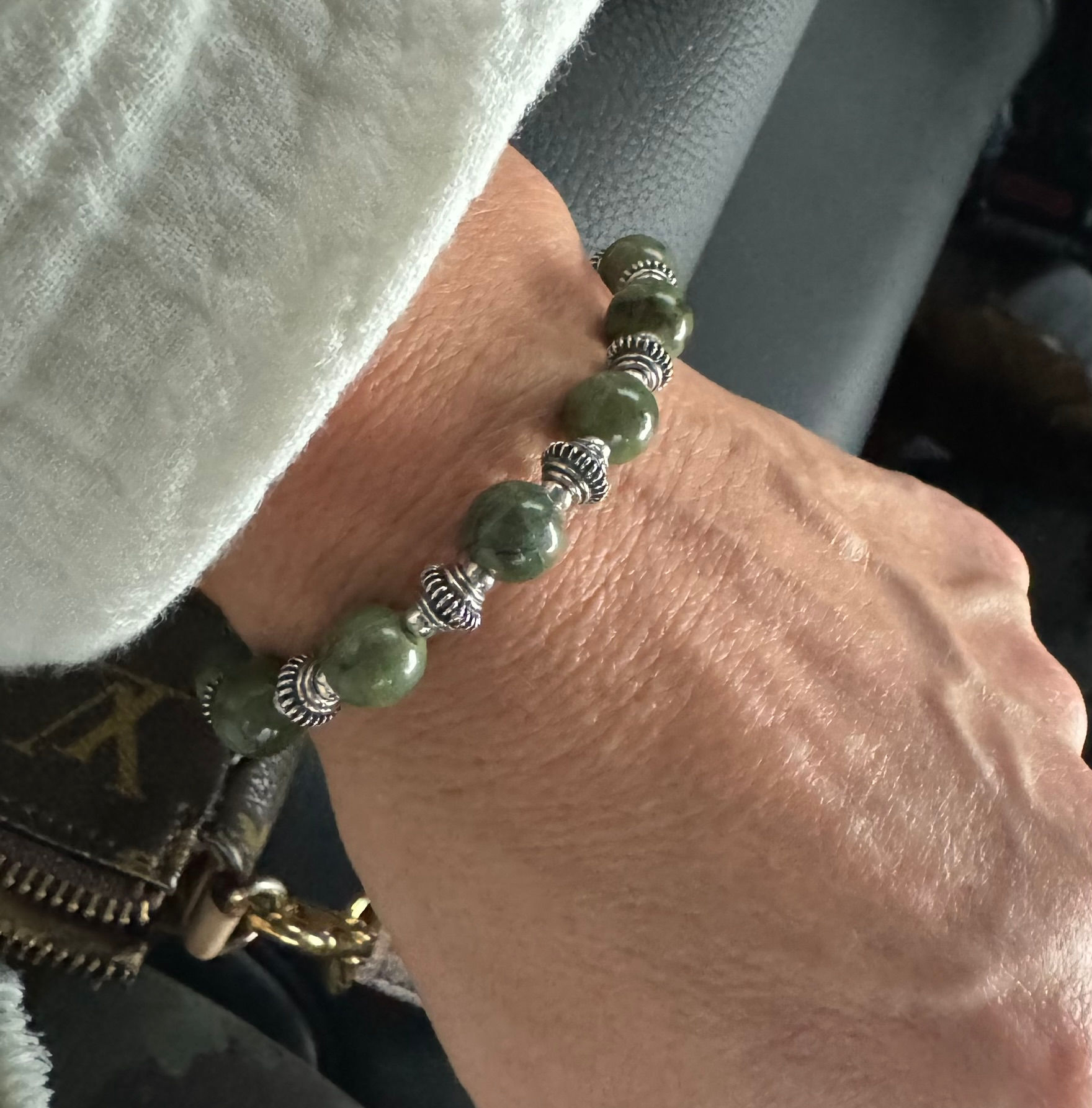 Jade & Sterling 925 Silver Bracelet with Heart Clasp
