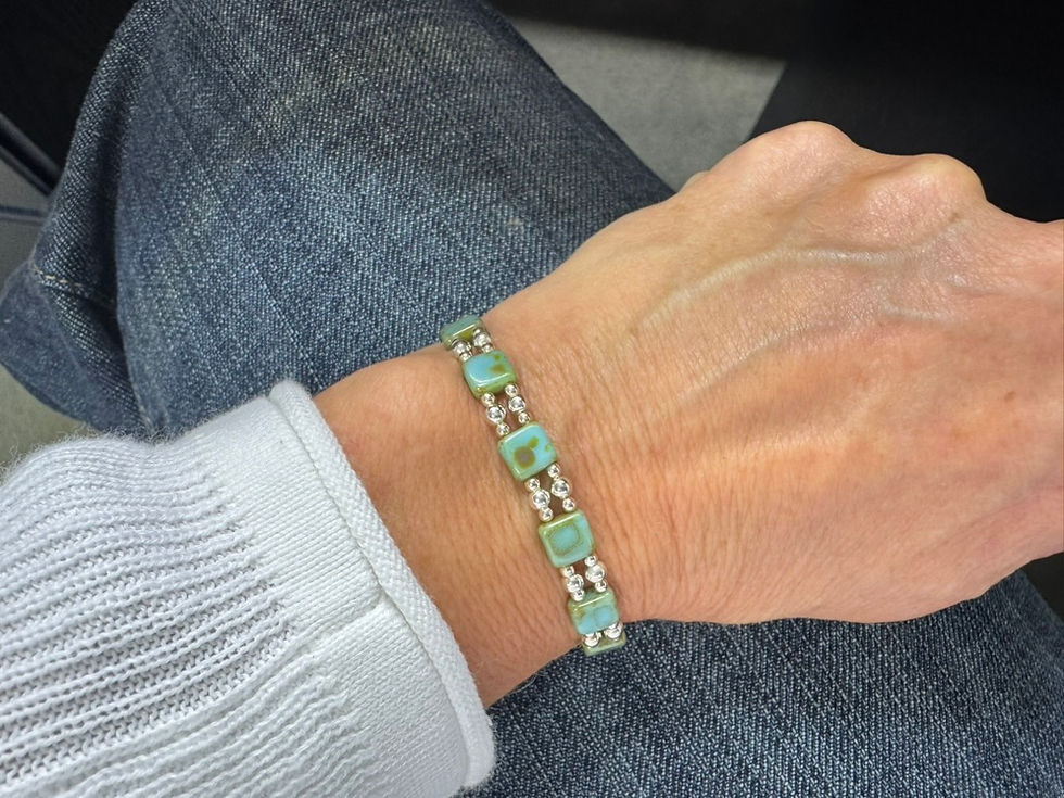 African Turquoise & 925 Sterling Silver Double Strand Bracelet