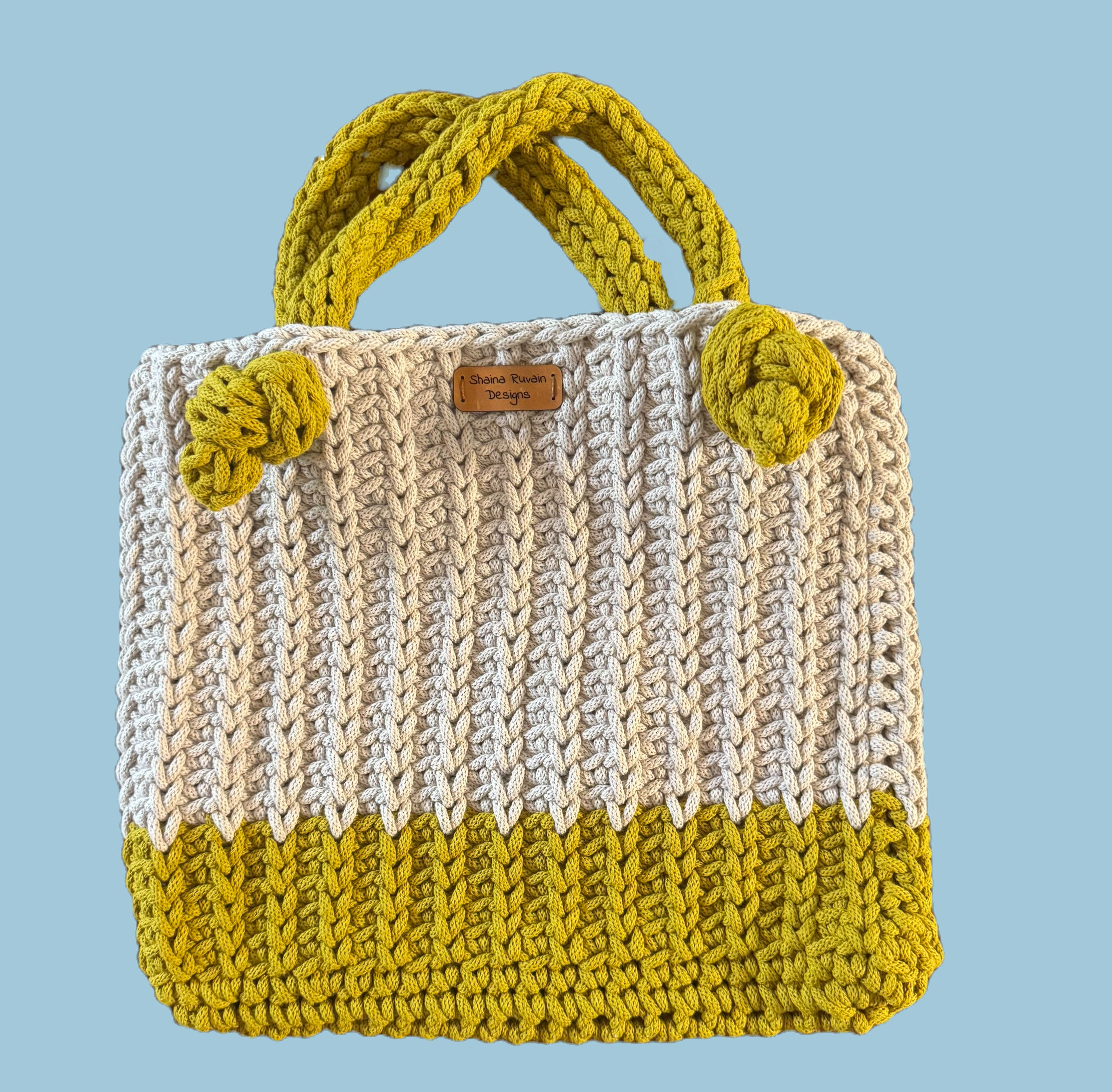Mustard/Beige Knotted handle tote