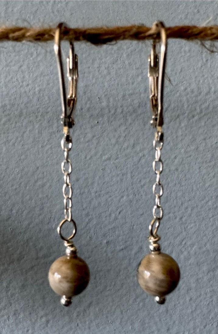 Petoskey Stone & Sterling Silver chain dangle earrings