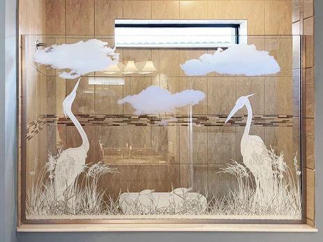 Themed Bathroom decorative shower glass