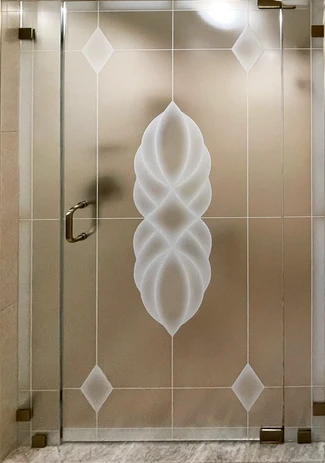 Custom Vetrilite Etched Glass Film Design applied over shower enclosure