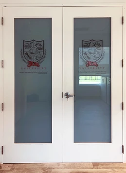 Flora University office interior glass doors