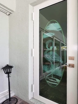 Custom Interior Glass Flamingo Cabana Bathroom Door
