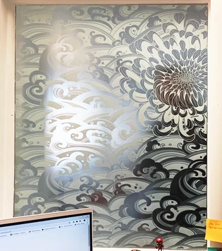 Japanese Style Waves commercial interior glass doors
