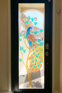 entrance glass door design: the peacock