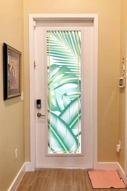 brightly colored entrance glass door design