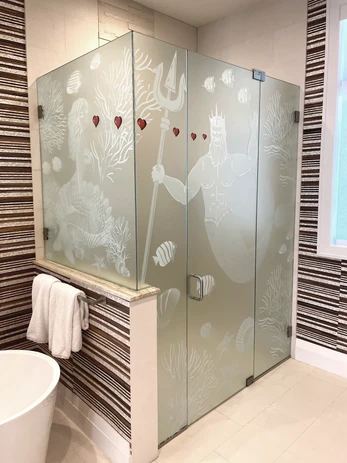 love decorative shower glass